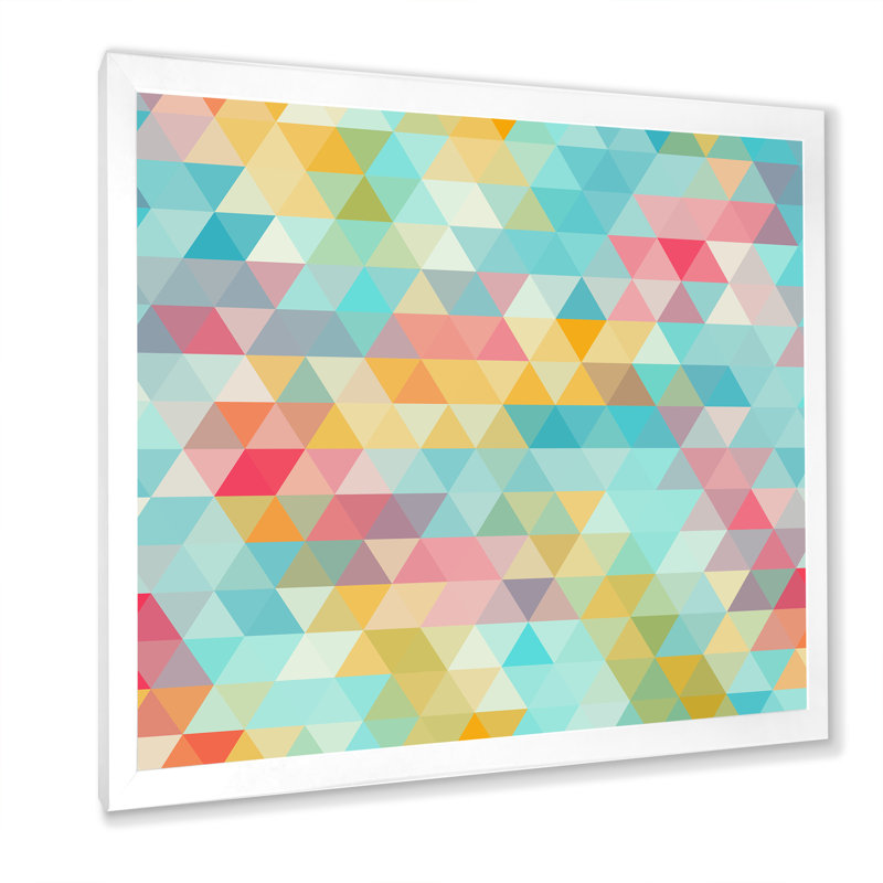 Abstrait de triangles - décoration murale moderne Mid-Century, H 16 po x l 16 po x P 1 po, Toile blanche avec cadre photo
