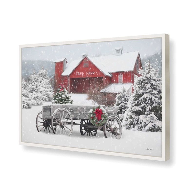 «Tree Farm Wagon» par Lori Deiter, reproduction d'art, H 33,5 po x l 49,5 po, Blanc, Impression encadrée