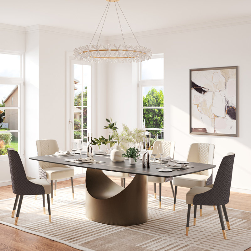 Emaline 6 - Person Faux Marble Top Pedestal Dining Set, 29.53" H x 70.87" W x 35.43" D