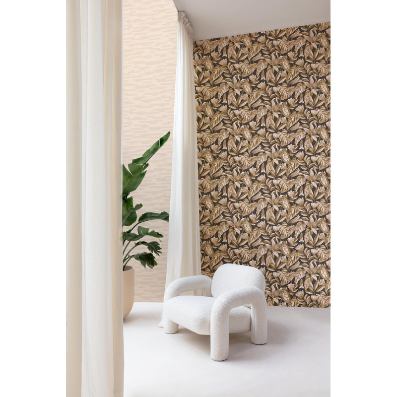 Rouleau de papier peint feuilles tropicales 33 pi x 21 po Blerona, Brun