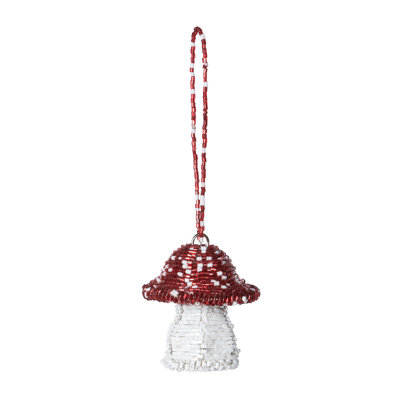 Ornement suspendu champignon perlé rouge / blanc Alpine Sanctuary