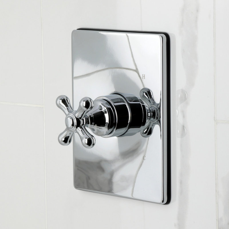 Kingston Brass Single-Handle Pressure Balanced Tub And Shower Faucet, Polished Chrome, Cross Handle