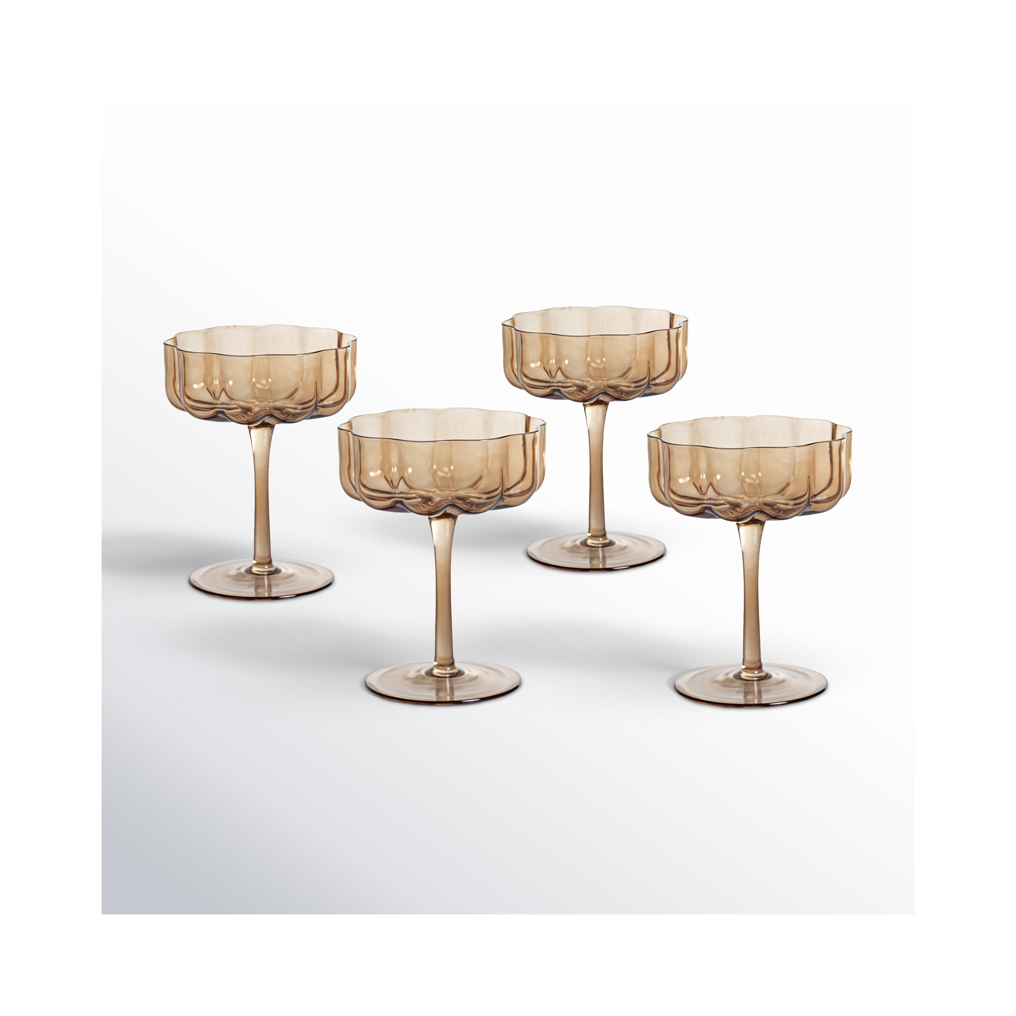 Reinhard 4-Piece Set Handblown Coupe Glasses, Amber
