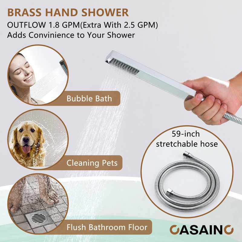 Single Handle Free Standing Bathtub Faucet with Diverter and Handshower, Chrome Plated