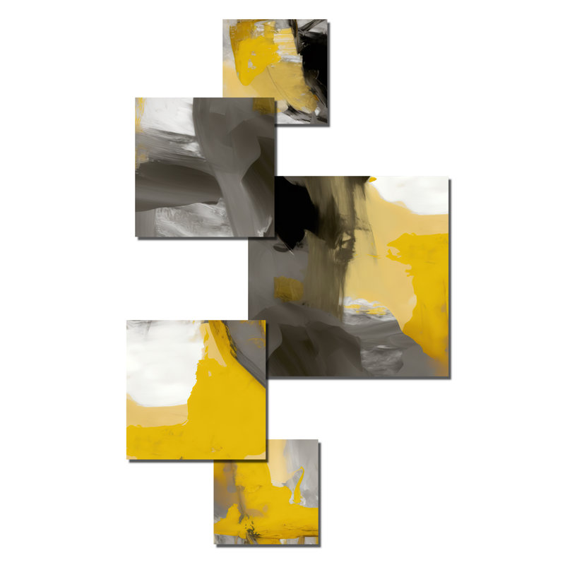 Moutarde jaune et gris vif II 5 pièces