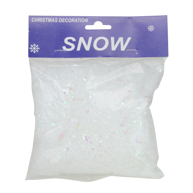 Flocons de neige en poudre artificielle blanche irisée, H 3 po x l 7 po x P 7 po