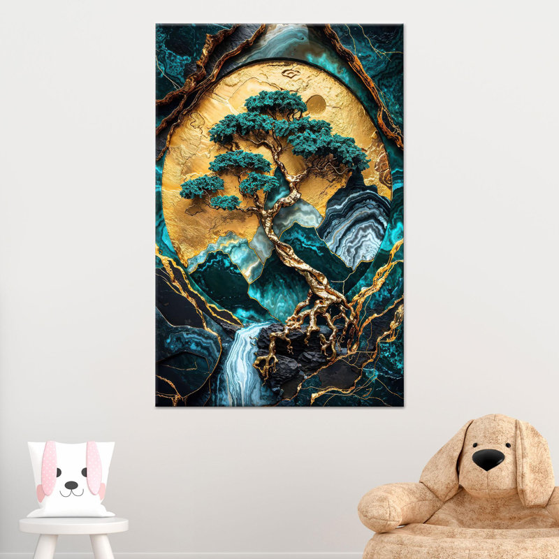 Art sur toile, paysage doré abstrait, lune dorée, 1P, H: 114,2 po x l: 63,1 po