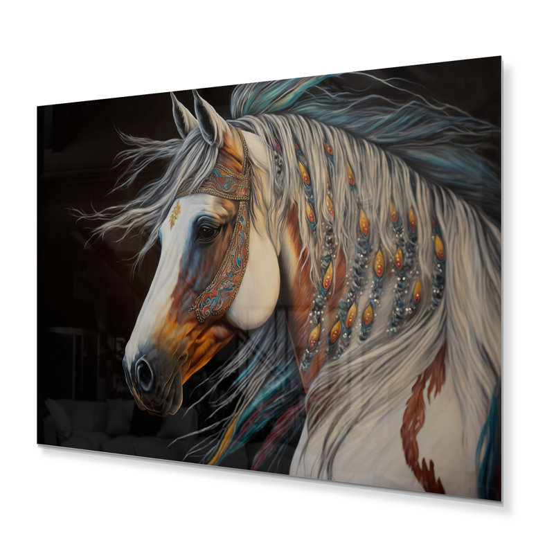 Cheval indien avec crinière colorée II - décoration murale moderne en métal, H 12 po x l 20 po x P 1 po