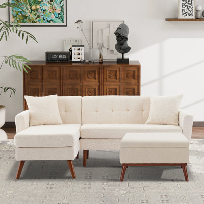  80'' Wide Sofa-And-Chaise Sectional Set With Ottoman Tufted Upholstered Living Room Set