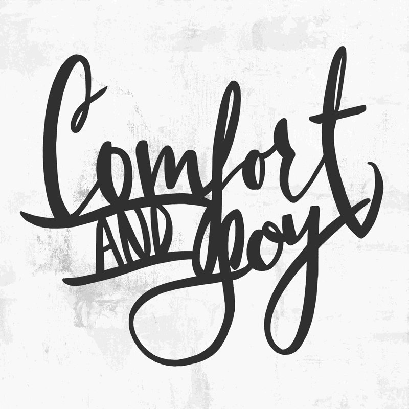«Comfort and Joy», art textuel sur toile tendue, H 36 po x l 36 po