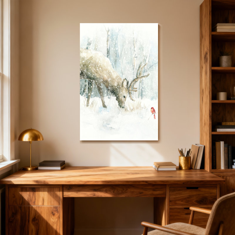 Animaux, hiver, cerf, neige, forêt, oiseau, cardinal rouge, H 18 po x l 12 po