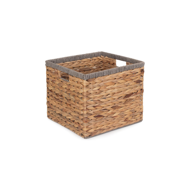 Wicker Storage Basket with Grey Rope border, 29 cm H x 35 cm W x 35 cm D