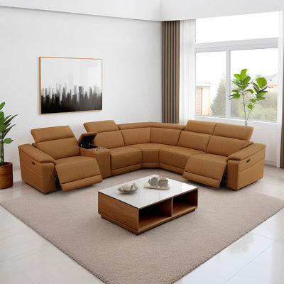 Canapé modulaire inclinable électrique de salon 6 pièces en cuir 119 po avec console