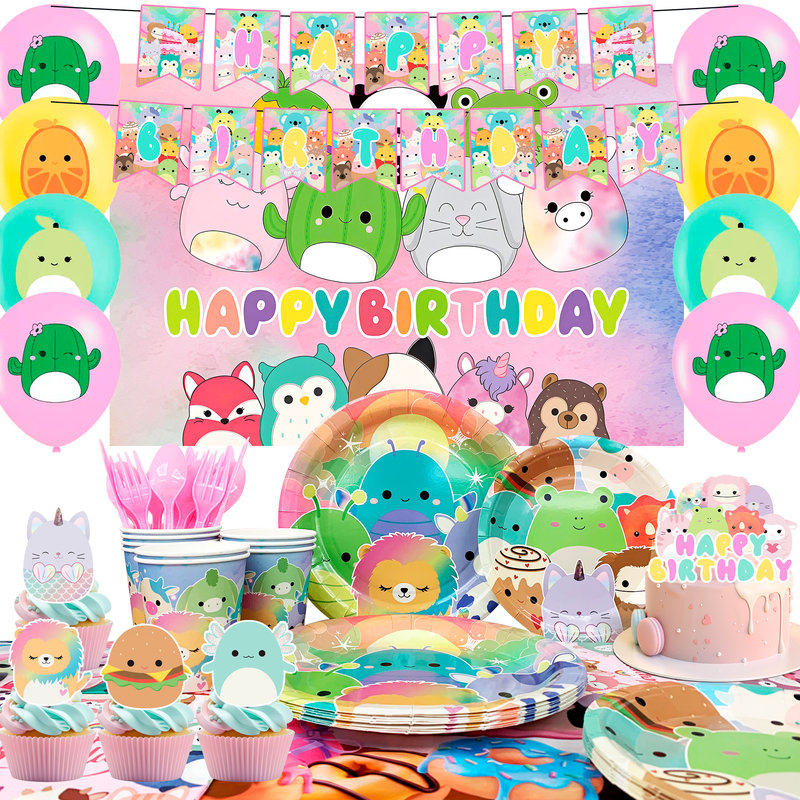 112Pcs Squishmallow Birthday Party Decorations & Squishmallow Party Tableware Set