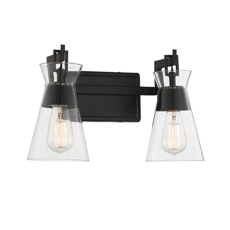 Éclairage pour salle de bain 2 lumières Kesia en noir, Noir, Deux lumières, H 9,5 po x l 16 po x P 16 po