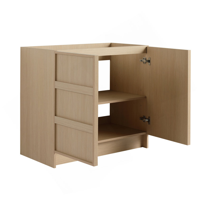 Meuble-lavabo autoportant 36 po et 2 portes d'armoire à fermeture en douceur, contreplaqué, chêne Dune - sans le lavabo