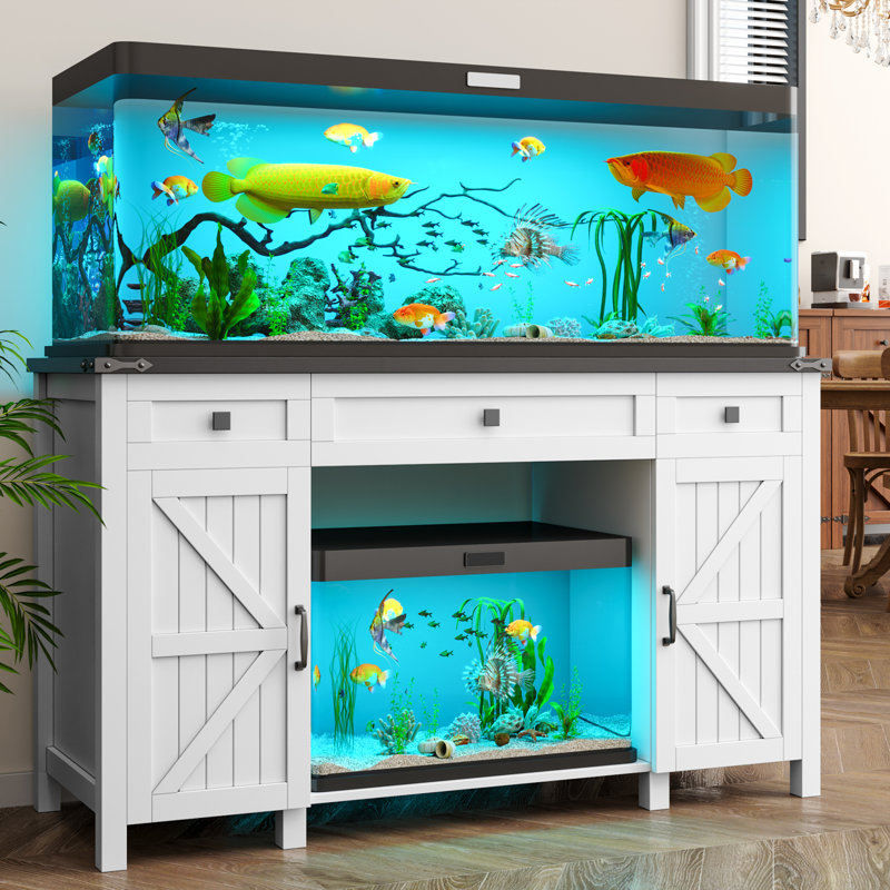 Support d'aquarium de 55 à 75 gallons avec prises de courant, support de réservoir de poissons de ferme avec tiroir et armoire de rangement, robuste et robuste