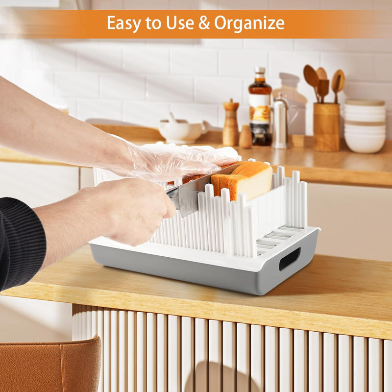 Guide de coupe de pain pour pain fait maison avec tôle d'acier inoxydable 304 et plateau de rangement? Épaisseur à 3 tranches, largeur réglable pour faire des gâteaux? Bagels? Toast