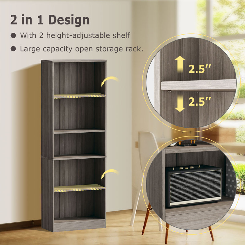 Jalacia Bookcase, Platinum Gray, (5 Shelves) 67" H x 24" W x 9" D