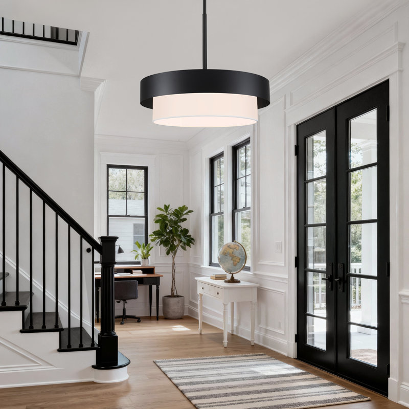 5 - Light Black Dimmable Drum Chandelier, Matte Black
