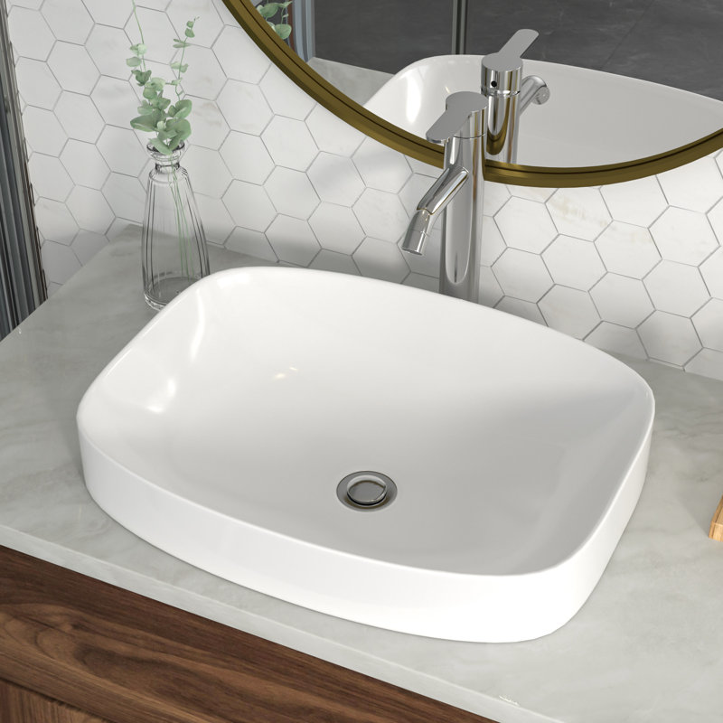 20"L x 15"W Rectangular Bathroom Sink Ceramic Semi-Recessed Above Counter Bathroom Sink