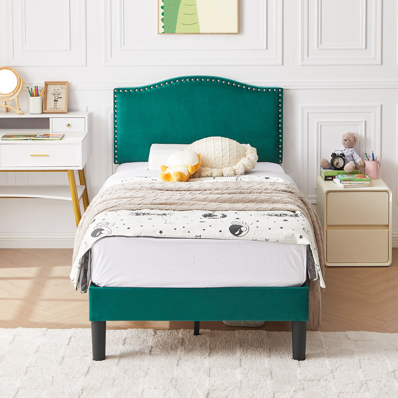 Structure de lit tapissier Auxter, Simple, Vert foncé