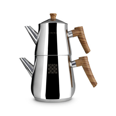 Serenk Stainless Steel Double Teapot Set Turkish Caydanlik Black