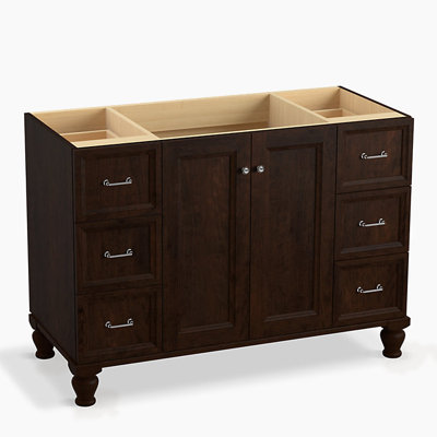 Damask 48.75" Vanity Base Only with Furniture Legs, 2 Doors and 6 Drawers, Split Top Drawers