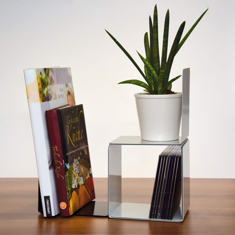 Modern & Contemporary Metal Non-Skid Bookend, Grey
