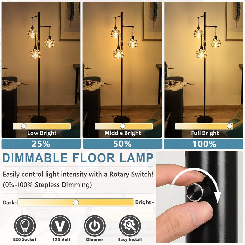 64.17'' Black LED Tree Floor Lamp with USB