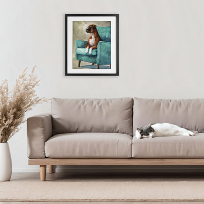 Majesty Boxer on Armchair Framed Print Under Glass, design by George Dyachenko