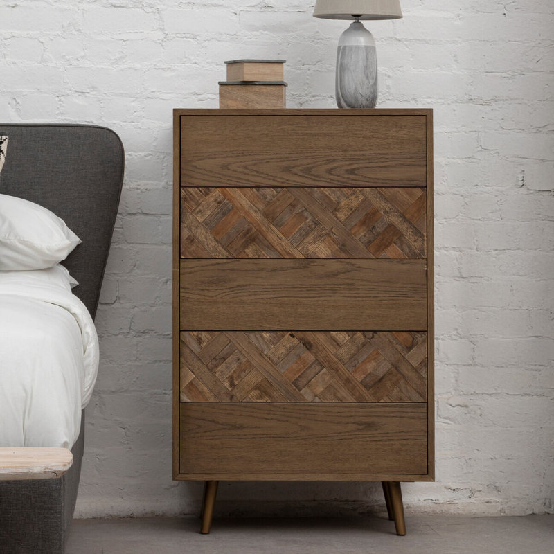 Mallen Solid Wood 70cm W 5 - Drawer Chest of Drawers