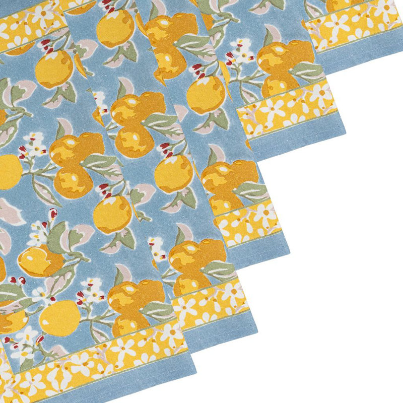 Citron Linen Floral Square Napkin, Blue/Yellow