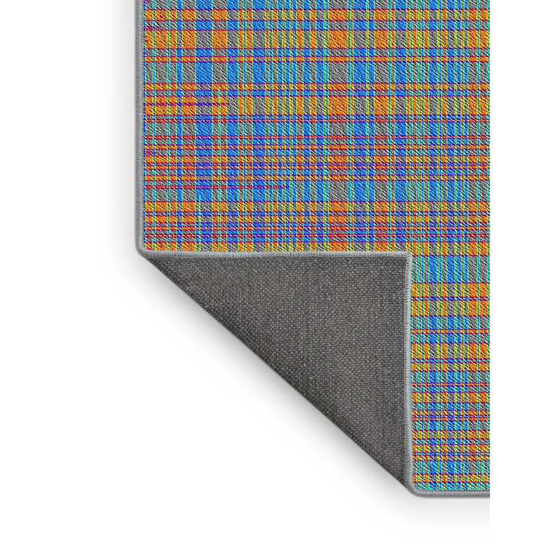 Tapis bleu / orange / vert à carreaux, Rectangle 2 pi x 3 pi