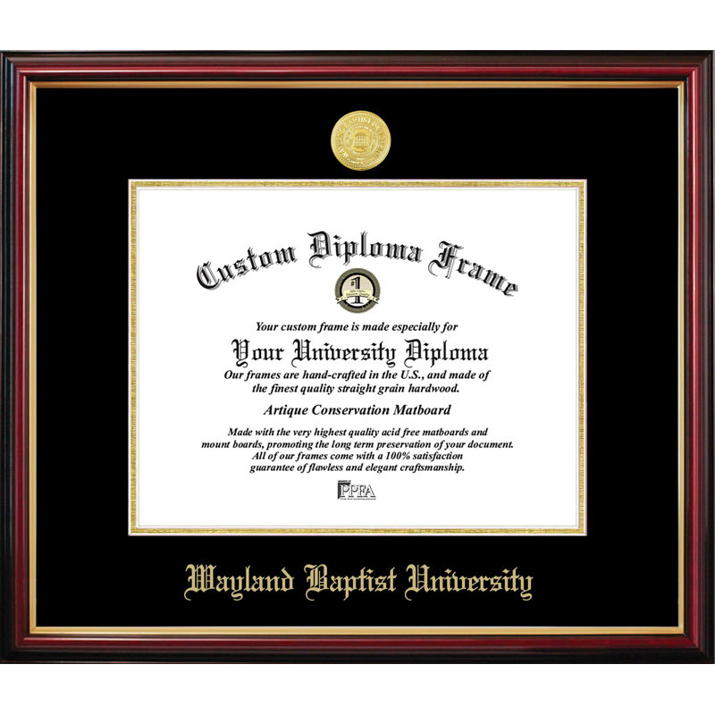 Cadre de petit diplôme Wayland Baptist University, L 11 po x H 8,5 po, NCAA Wayland Baptist University