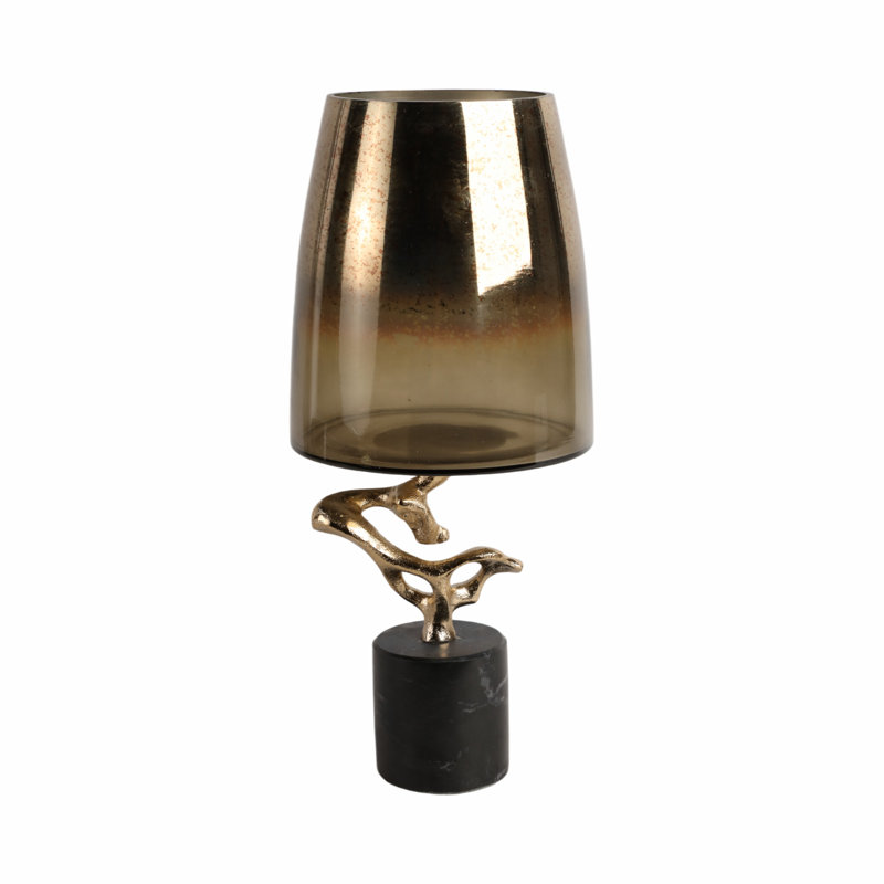 Sagebrook Home 19" Lusaka Large Hurrican Glass With Stone Base, Gold, 17" H x 7" W x 7" D