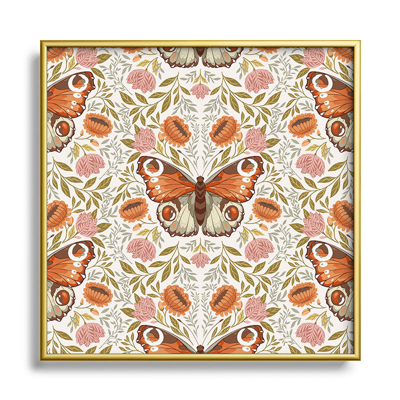 «Morris Inspired Butterfly I», peinture sur verre encadrée, H 10 po x l 10 po x P 1 po, Or