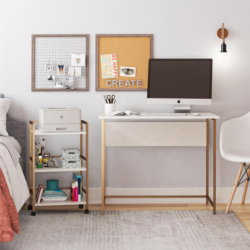 Didem Metal Base Computer Desk, Plaster/Gold