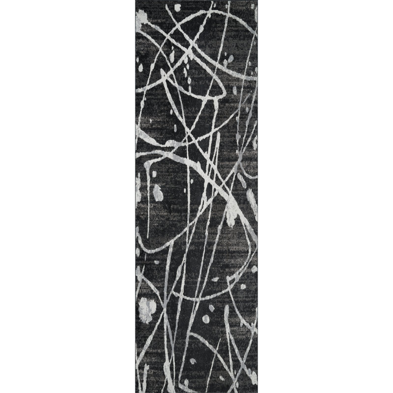 Machine Washable Archie Black/Gray Rug, Runner 2'2'' x 6'