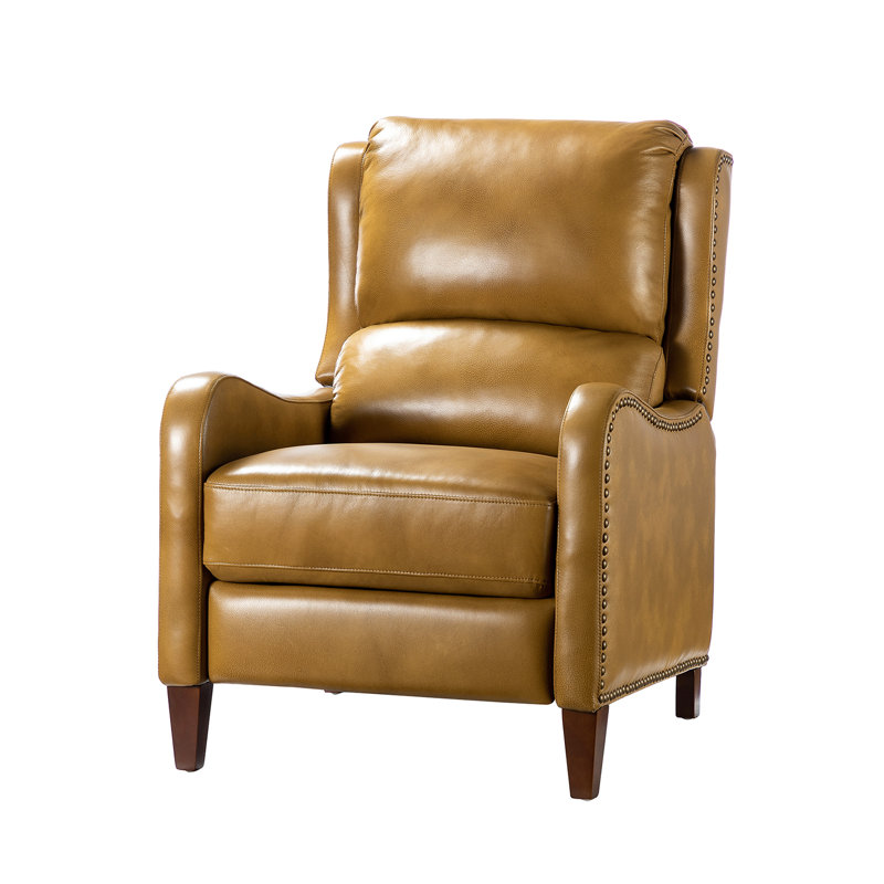 Beecher Traditional 28.75" Wide Genuine Leather Manual Club Recliner with Solid Wood Legs, Camel Top Grain Leather