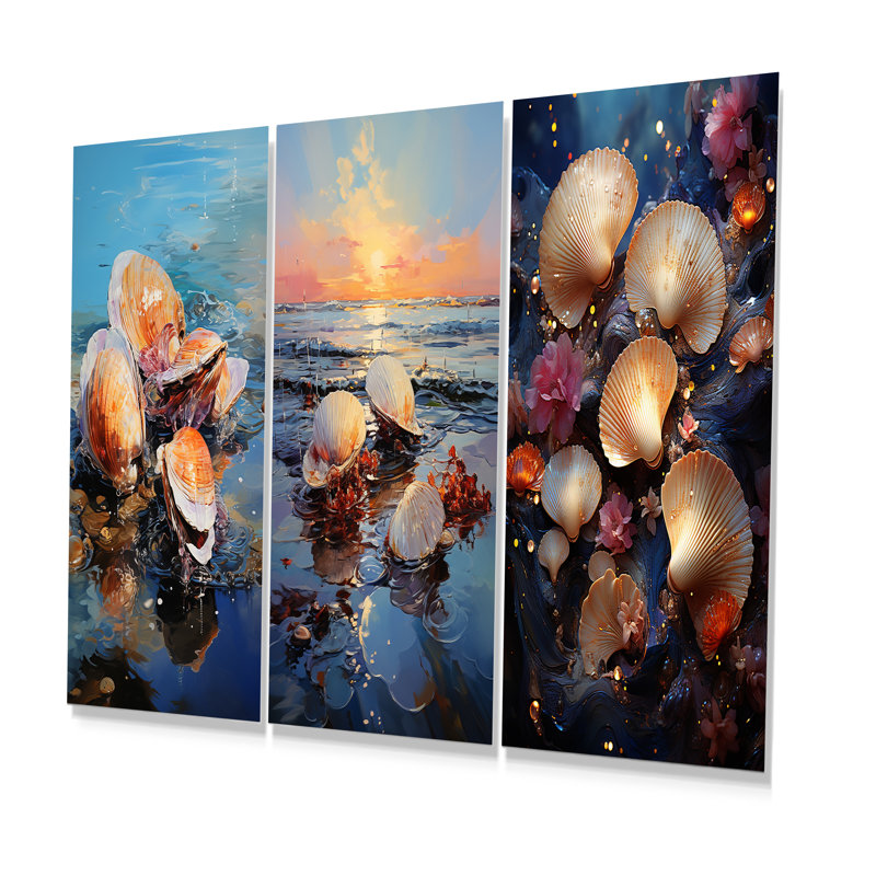 «Bold Brushstrokes Of Clam On Beach», ensemble de 3 reproductions d'art en métal, H 28 po x l 36 po