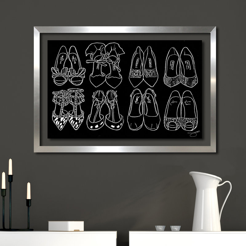 «Shoe Goals», reproduction de dessin sur toile, H 27,5 po x l 39,5 po x P 0,75 po, Encadrement argenté, Tapis transparent
