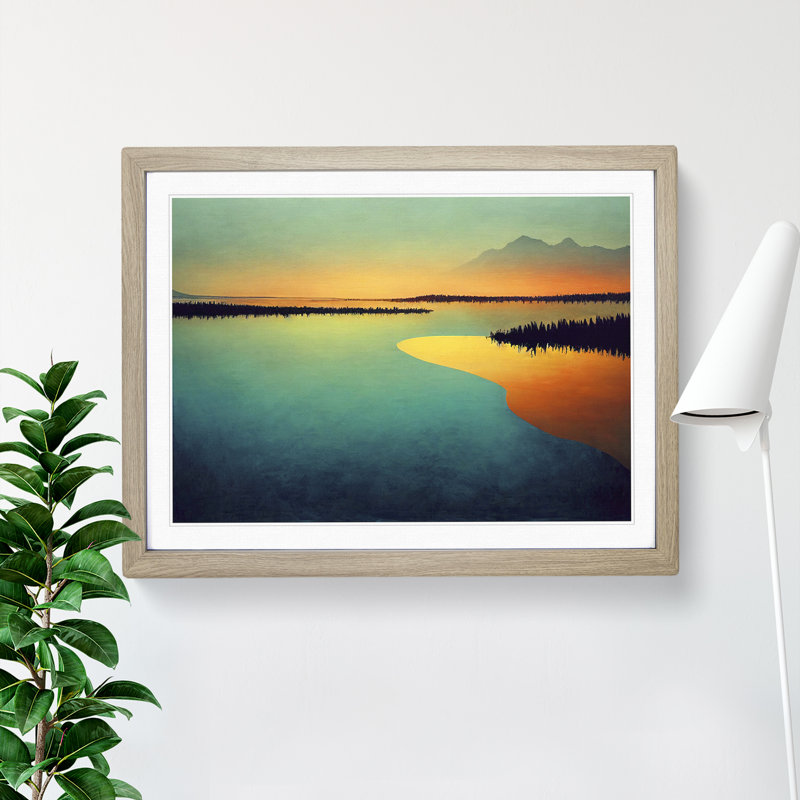 XH1022-6116X Modern Lake Mountains Vol.1 - Single Picture Frame Print, 46cm H x 64cm W x 2cm D, Oak