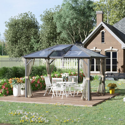 Pavillon de pavillon avec toit rigide, évent supérieur et structure en aluminium, pavillon de jardin permanent avec filet