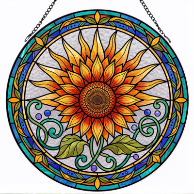 Sunflower Stained Stained Glass Window Panel，12"H