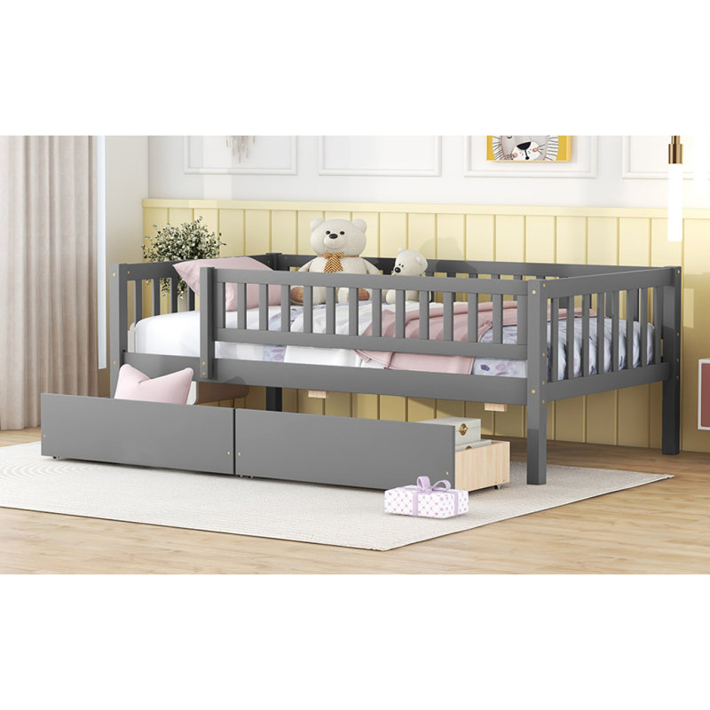 Daybed Wood Bed With Two Drawers, Gray, Twin