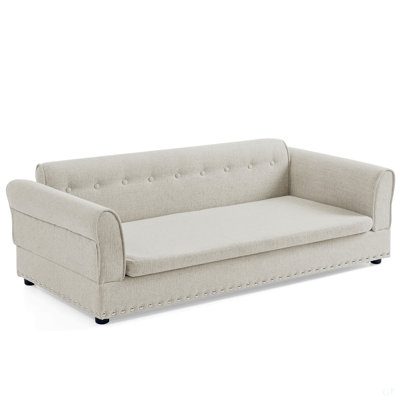Oversized Pet Sofa ,Elegant Modern Linen Fabric Elevated Dog Sofa Bed, Comfortable Oversized Rectangular Pet Bed With Backrest & Armrest For Large & Oversized Dogs