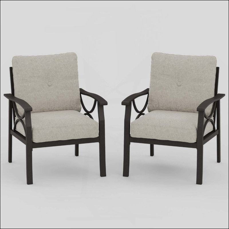 Ensemble de 2 fauteuils en mÃ©tal rÃ©sistants aux intempÃ©ries avec coussins, Beige, Noir