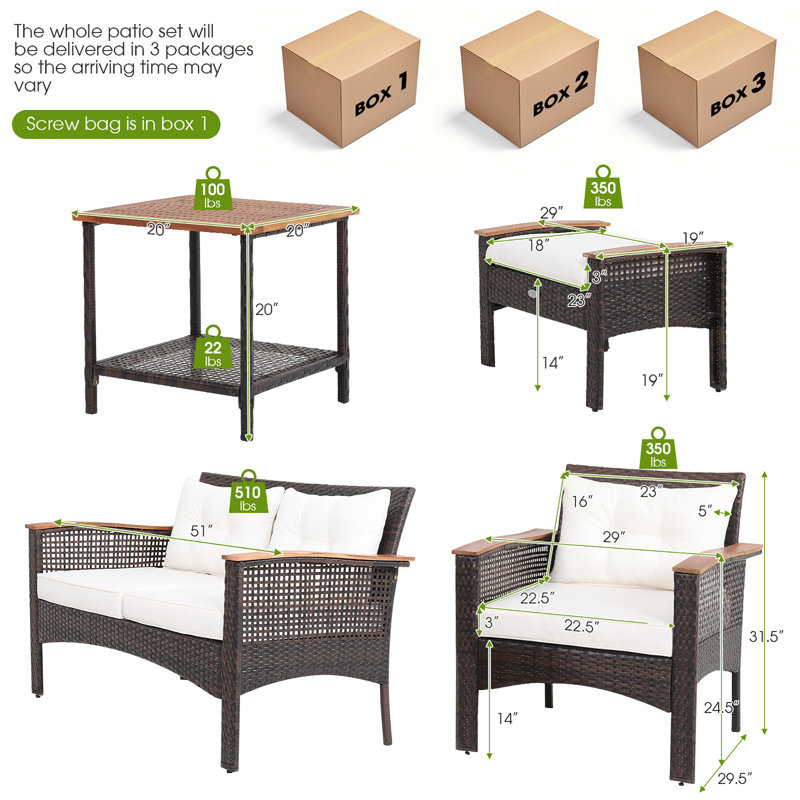 Gymax Acacia Wicker 6 - Person Patio Conversation Set with Cushions