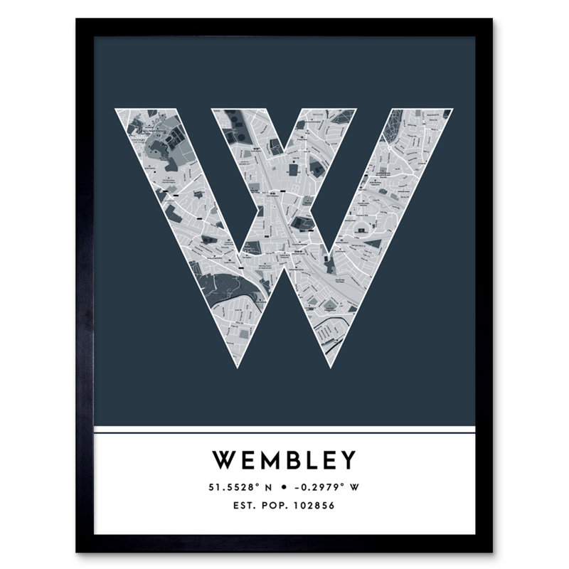 Wembley City Map Wembley England United Kingdom City Map Navy 1 Piece Single Picture Frame Wall Art